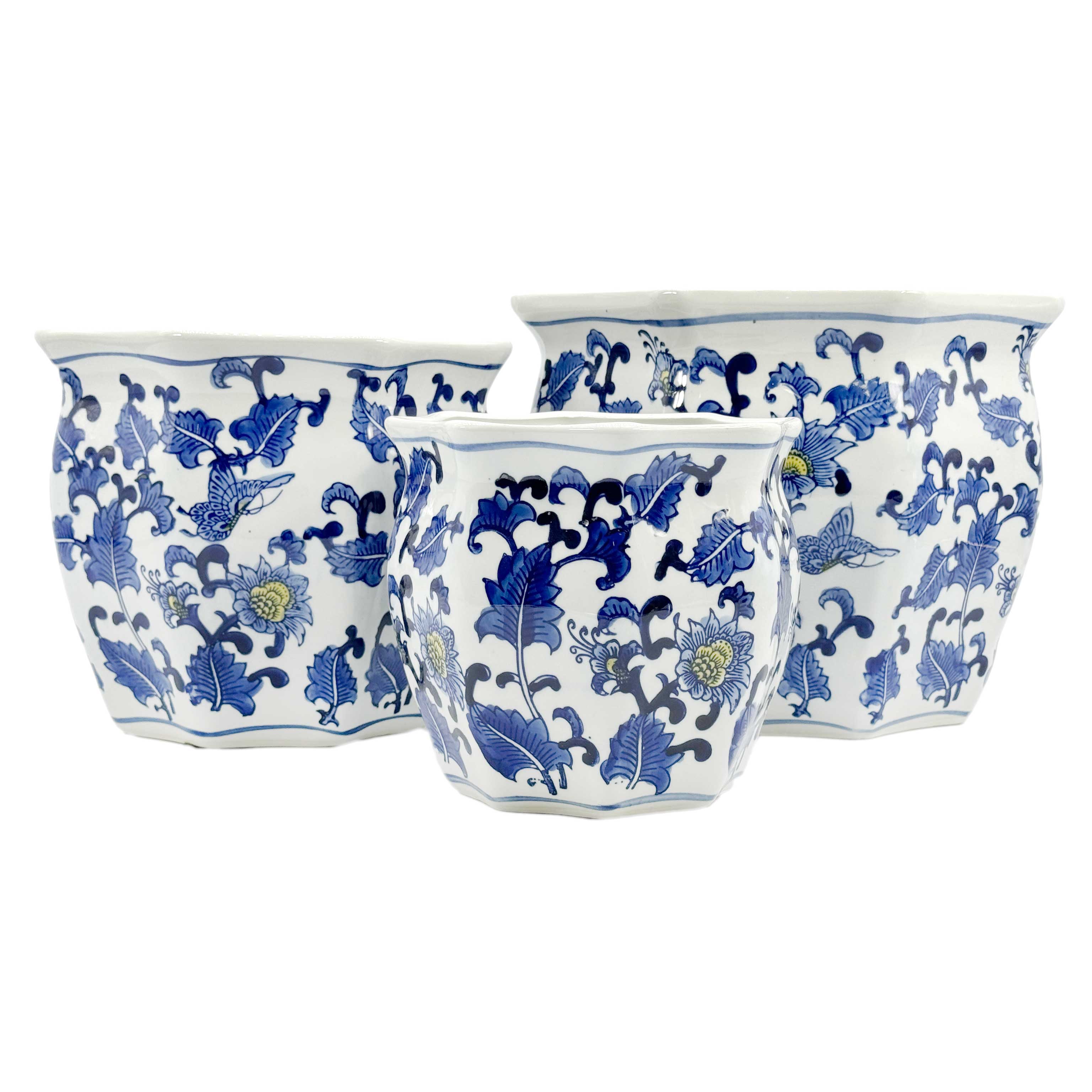 Galt International Company - Vendita all'ingrosso Vasi per piante - Set di 3 vasi per fioriere in ceramica Chinoiserie, 7,5"/10"/13"5
