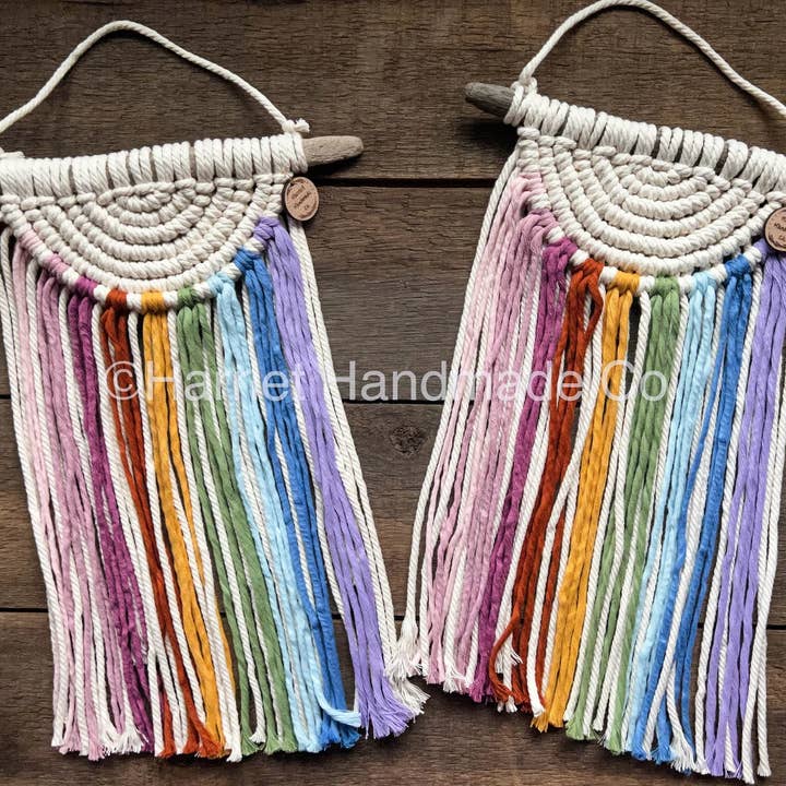 Rainbow & White/Natural Semilunar Macrame Wall Hanging for wholesale by Harriet Handmade Co.
