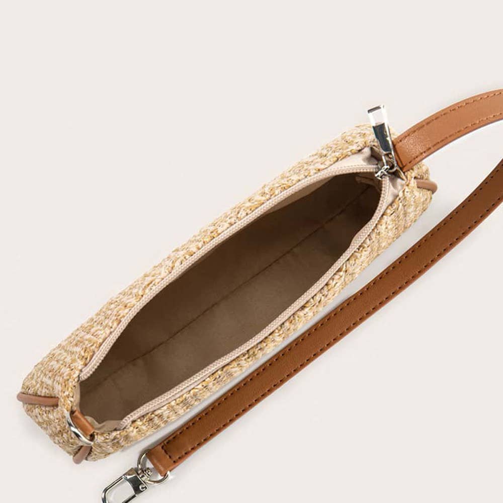 Marron Sac en paille tressé sous les bras avec technique du bâton en vente sur Faire2