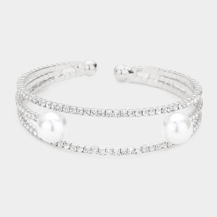 Parel geaccentueerde split strass cuff avondarmband voor wholesale door Sensibling Corp.