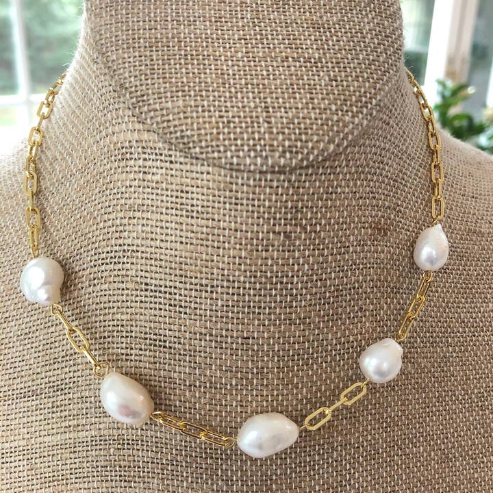 Studio G – wholesale Pärlband/Pärlhalsband – #1062 -Potatispärla och kedjelänkhalsband1