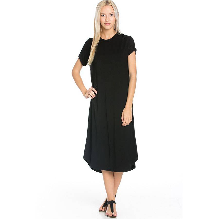 Azules Clothing - Wholesale Dress - Women's - ADM-8252RS Loose fit Crew Neck Hem Midi Dress7