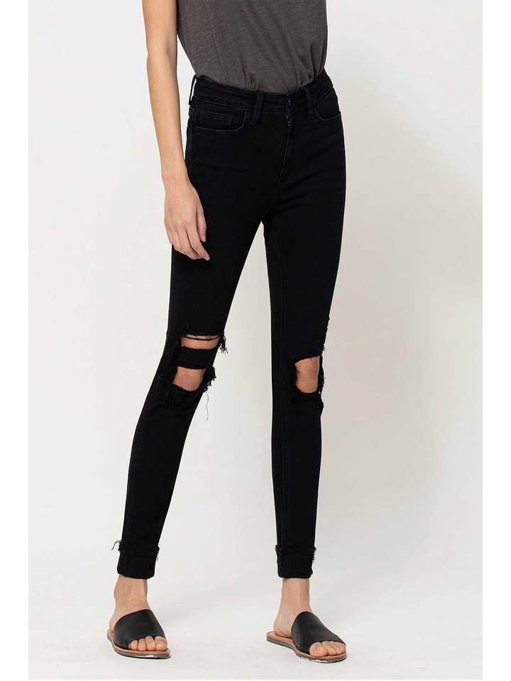OVER YOU HIGH RISE DISTRESSED FRAYED CUFFED SKINNY JEANS F4081 for wholesale on Faire