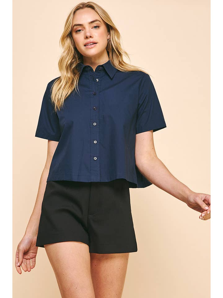 PINCH – wholesale Tröja med knappar – Dam – SS BESKUREN SKJORTA - MARINBLÅ1