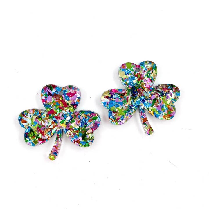 St Paddys Chunky Glitter Shamrocks DIY Earring Blanks for wholesale by Piddlin' Supply Co
