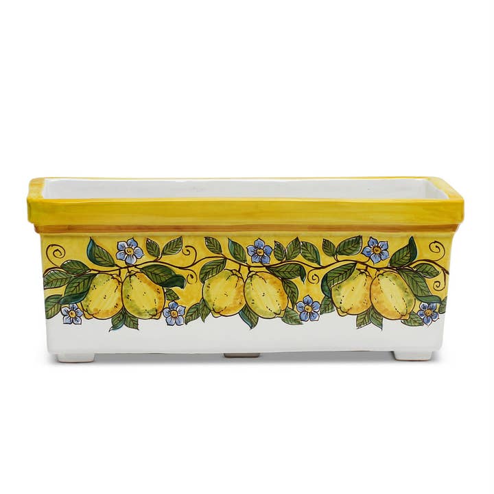 Artistica - Deruta of Italy - Wholesale Planter Box - SICILIA: Jardiniere from Caltagirone YELLOW Lemon Design1