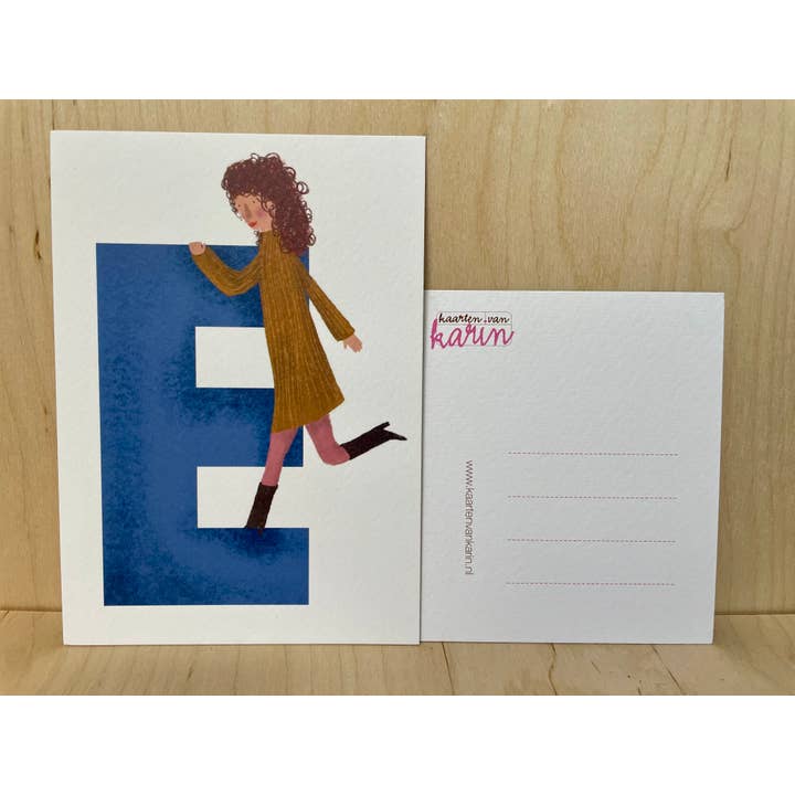 Postcard for a woman with the letter E for wholesale by Kaarten van Karin