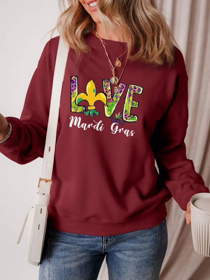 Mardi Gras Farverig Kærlighed Grafisk Hverdagssweatshirt for engroshandel hos Lovesoft