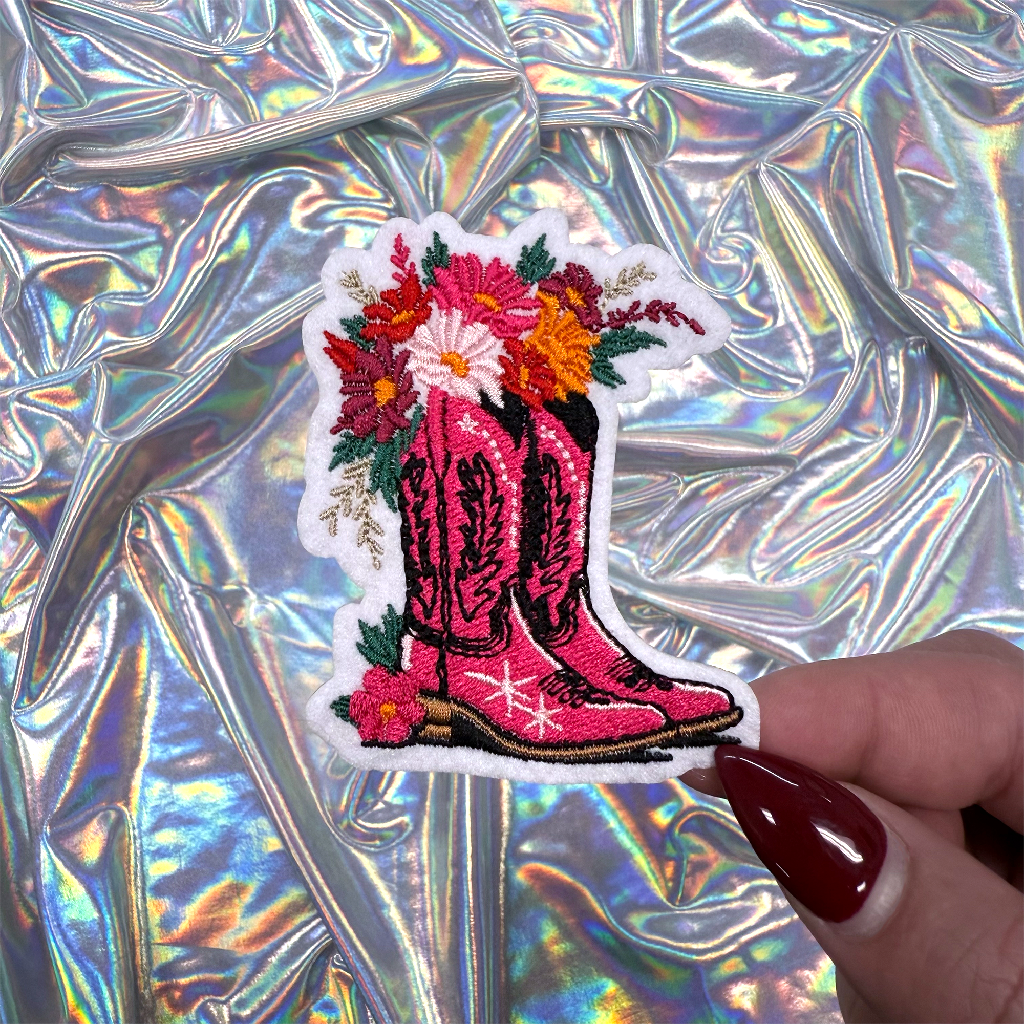 The Crafty Engineer - Wholesale Patch - Cowgirl Boots with Flowers Iron On Patch0