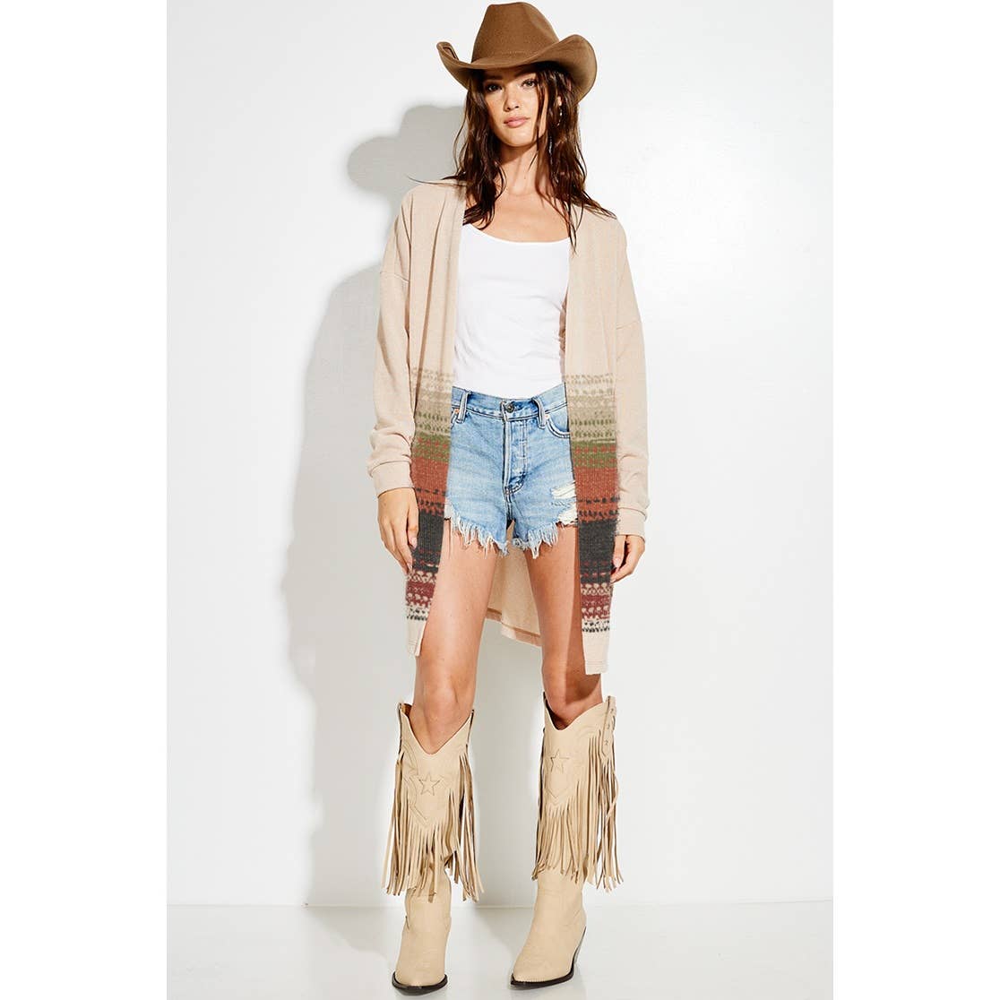 Phil Love - Wholesale Cardigan - Dames - Losvallend gebreid vest met lange mouwen en geveerde print3