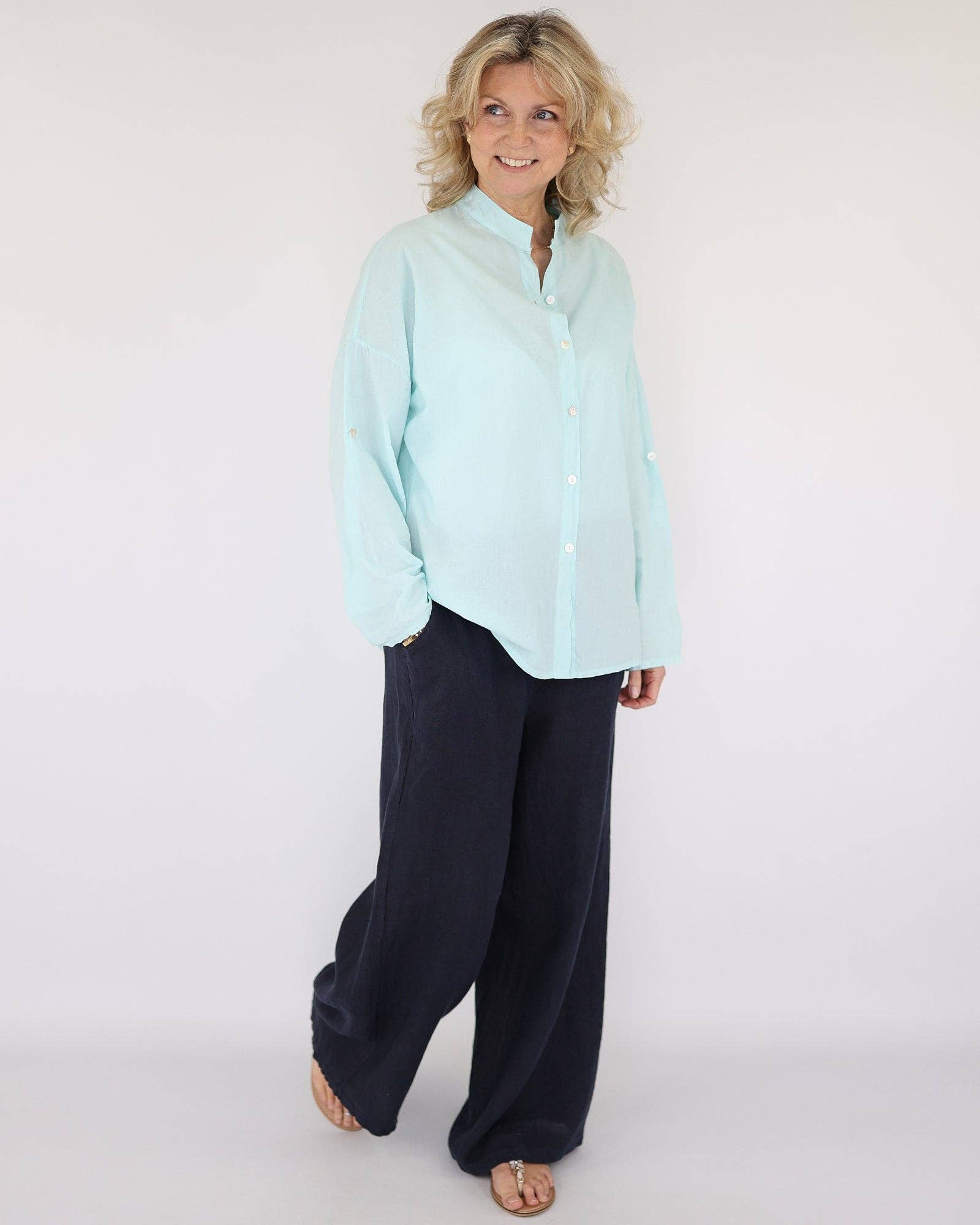 Cadenza Italy Ltd - Vente Pantalon – femme - Pantalon large droit en lin3