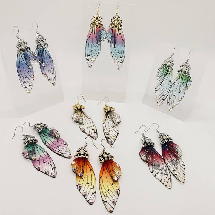 Mio Queena - Wholesale Dangle Earrings - Handmade Fairy Wings Earrings Insect Butterfly Wing