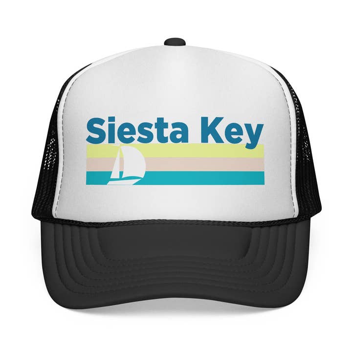 Siesta Key, Florida Retro Sailboat Trucker Hat for wholesale by Hey Mountains