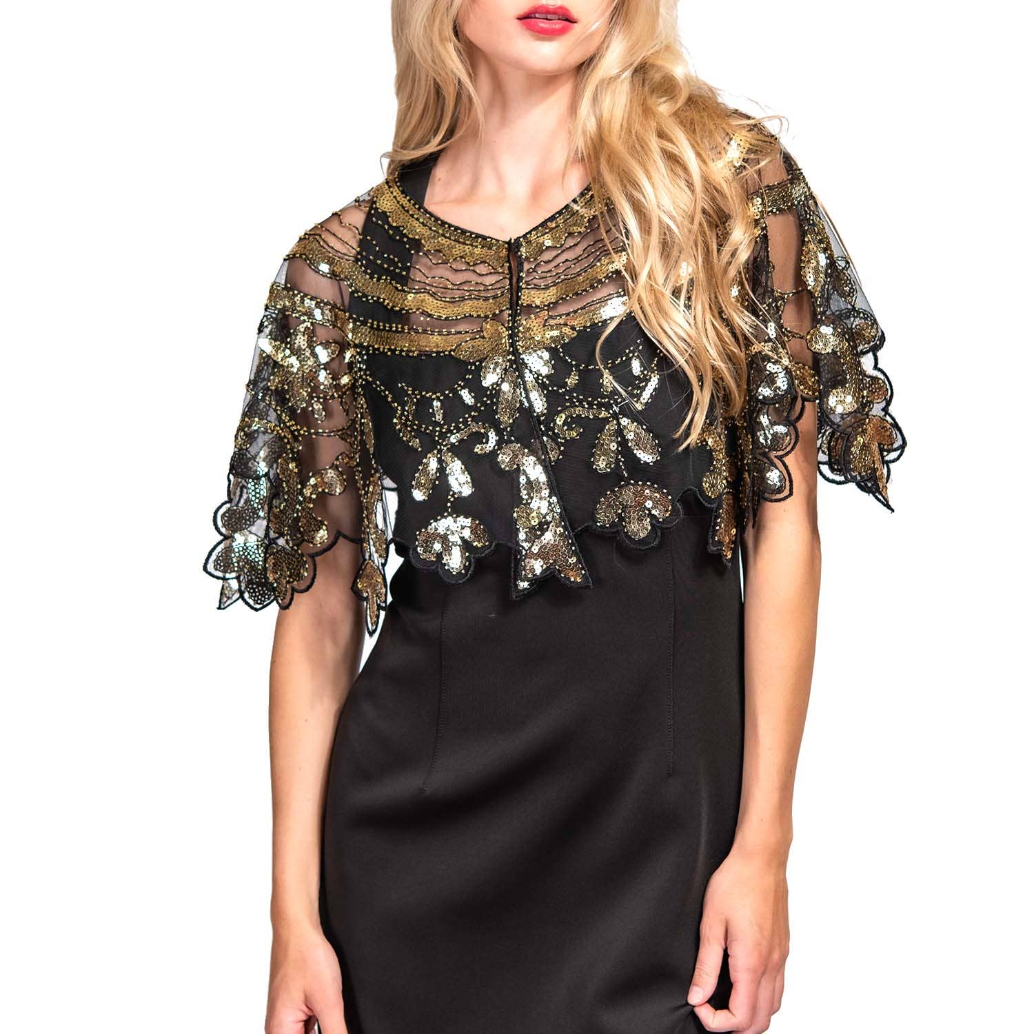SP Sophia Collection - Wholesale Wrap - Women's - 1920s Inspired Sequin Embroidered Floral Shawl 2