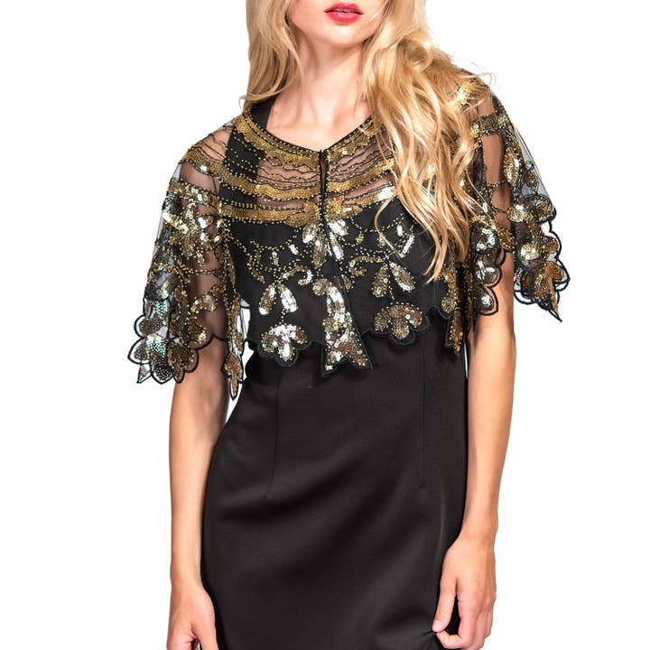 SP Sophia Collection - Wholesale Wrap - Women's - 1920s Inspired Sequin Embroidered Floral Shawl 2