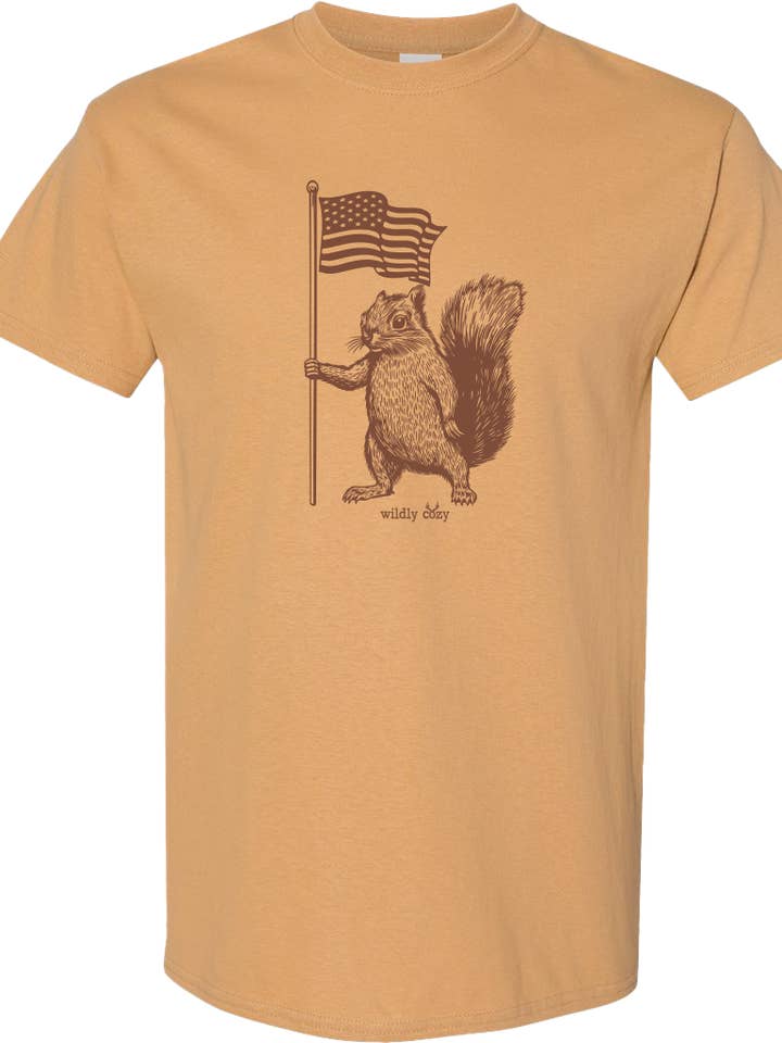 Wildly Cozy - Wholesale Screen Printed T-Shirt - Women's - Proud Squirrel Tee Vintage Gold0