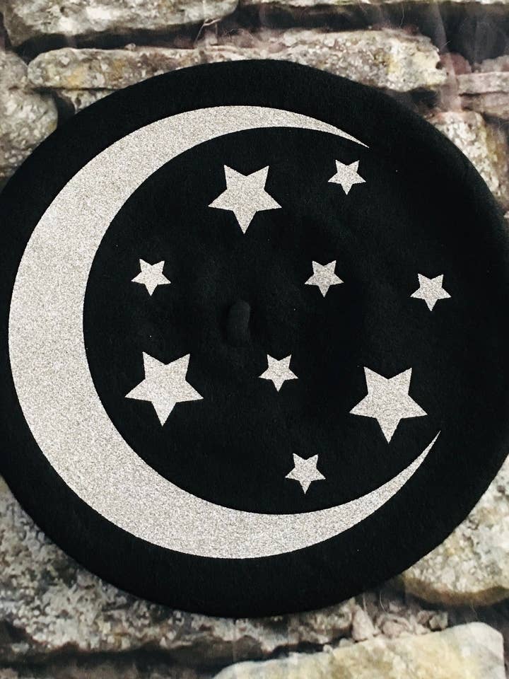 Vegan Beret - Moon & Stars for wholesale by Witchwood Bags