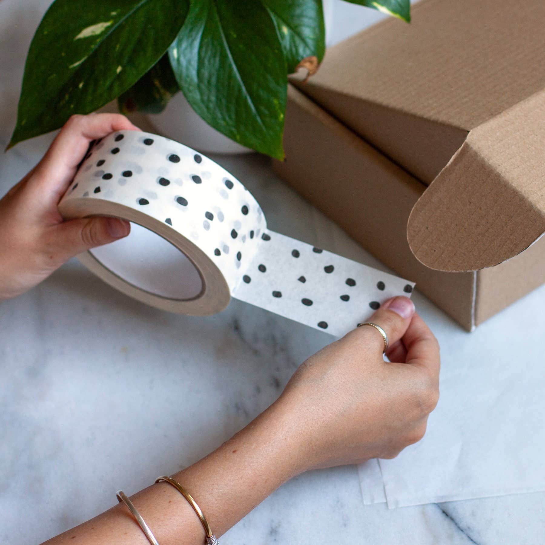 Packplan - Wholesale Tape - Packing Tape - Printed white polka dot,packaging1