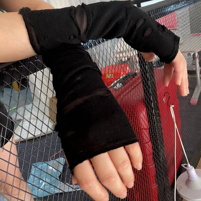 Tourtiwi - Wholesale Gloves - Women's - Punk dark Harajuku style sleeves torn gloves and sleeves4