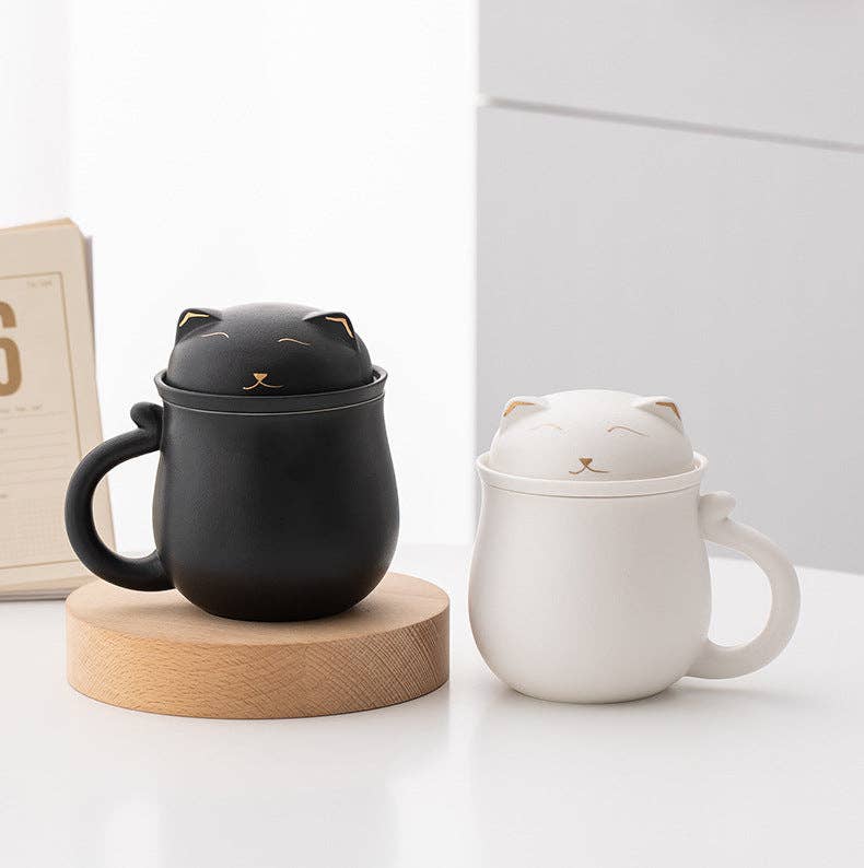 Gohobi （We cover U.S. import duties） - Wholesale Tea Set - Gohobi Lucky Black & White Cat Tea Cup With Infuser12