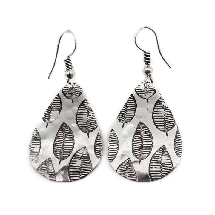 Modern Leaf Silver Engraved Earrings for wholesale by Anju Jewelry