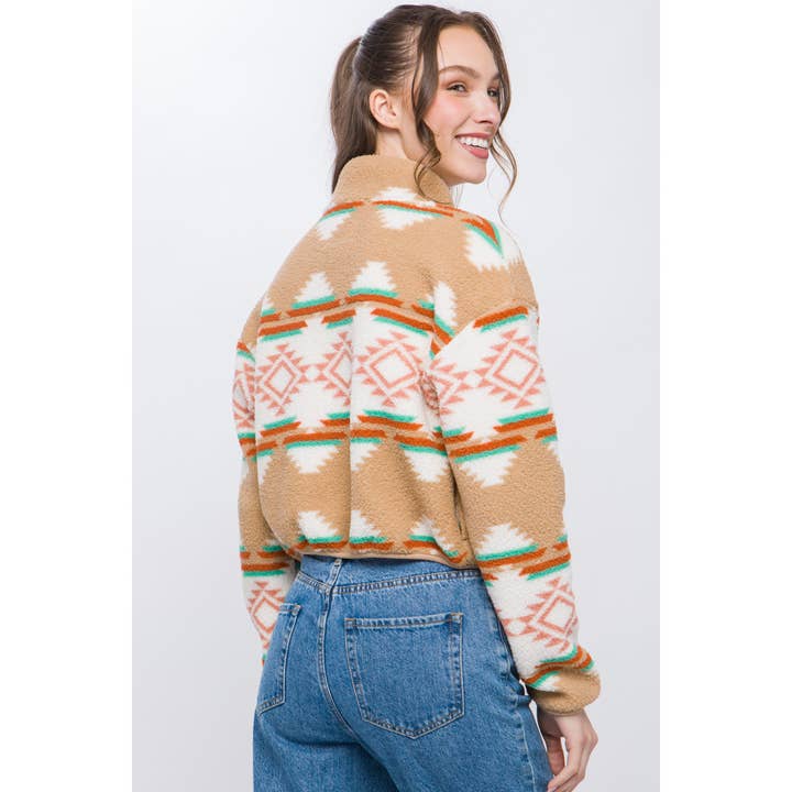 Baie Bleue - Wholesale Jacket - Women's - Aztec Sherpa Full Zip Jacket2