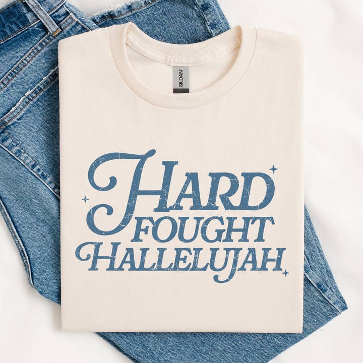 Miche Custom - Wholesale Screen Printed T-Shirt - Women's - Hard Fought Hallelujah, Faith Shirt, Religious, Soft Gildan