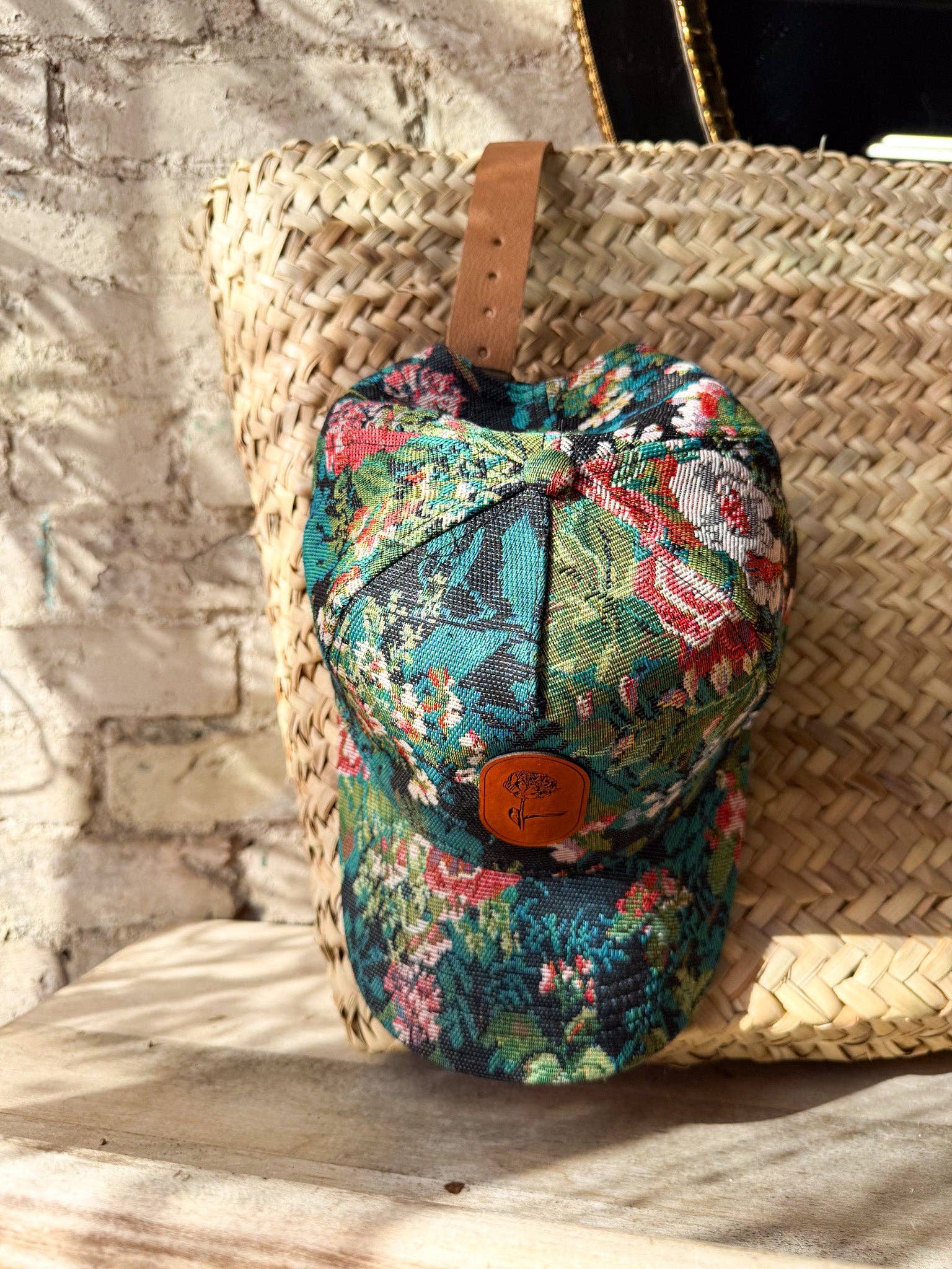 Left Grain - Wholesale Baseball Cap - Women's - Blue Floral Hat with Oval Flower Patch2