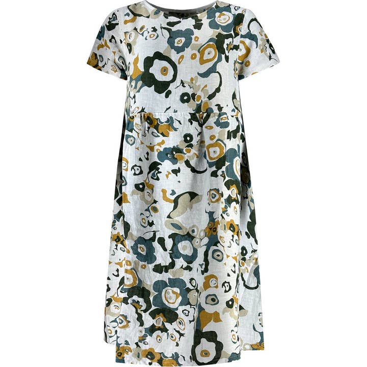 Abito a fiori in lino - Bianco per la vendita all'ingrosso da parte di Made By Andersen