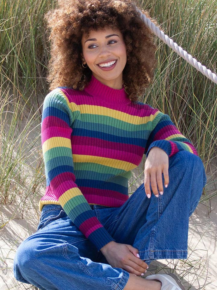 Trigon turtle neck knit top rainbow for wholesale by Kite Clothing