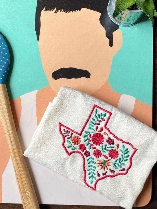 Red Floral Texas Decorative Kitchen Tea Towel for wholesale by Linkster Love