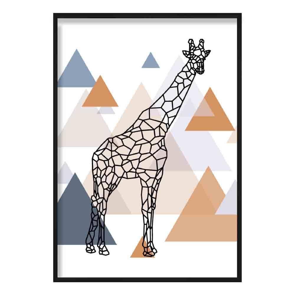 Artze Wall Art – wholesale Art print – Giraffe Abstract Multi Geometric Scandinavian Blue,Copper Poster0