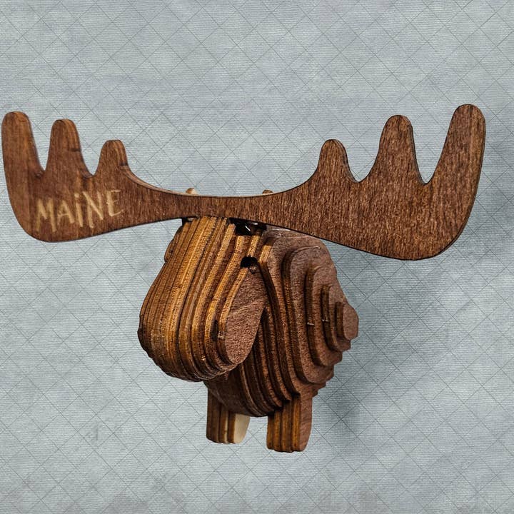 Made and Assembled - Wholesale Puzzle - Kids - Woodscape Wonders - 3D Wooden Mini Moose Puzzles