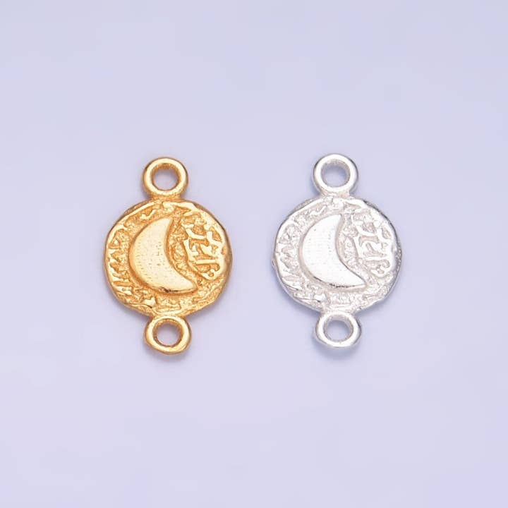 Conector Martillado Celestial Luna de Plata de Ley S925 en Oro y Plata | SL-588 para venta al por mayor de Aim Eternal