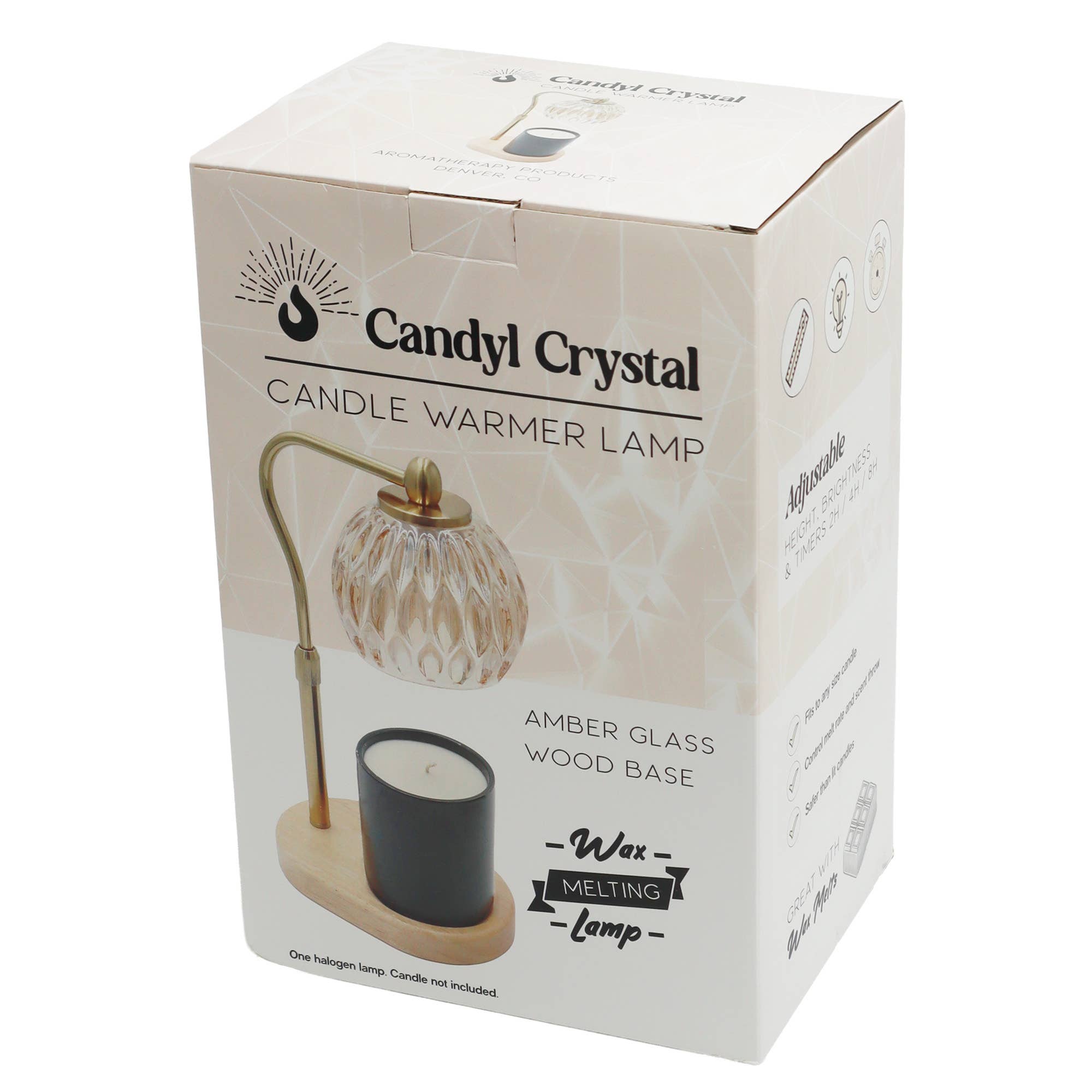 Candyl - Vente Chauffe-cire - Lampe chauffe-bougies, verre de cristal et base en bois, doré5