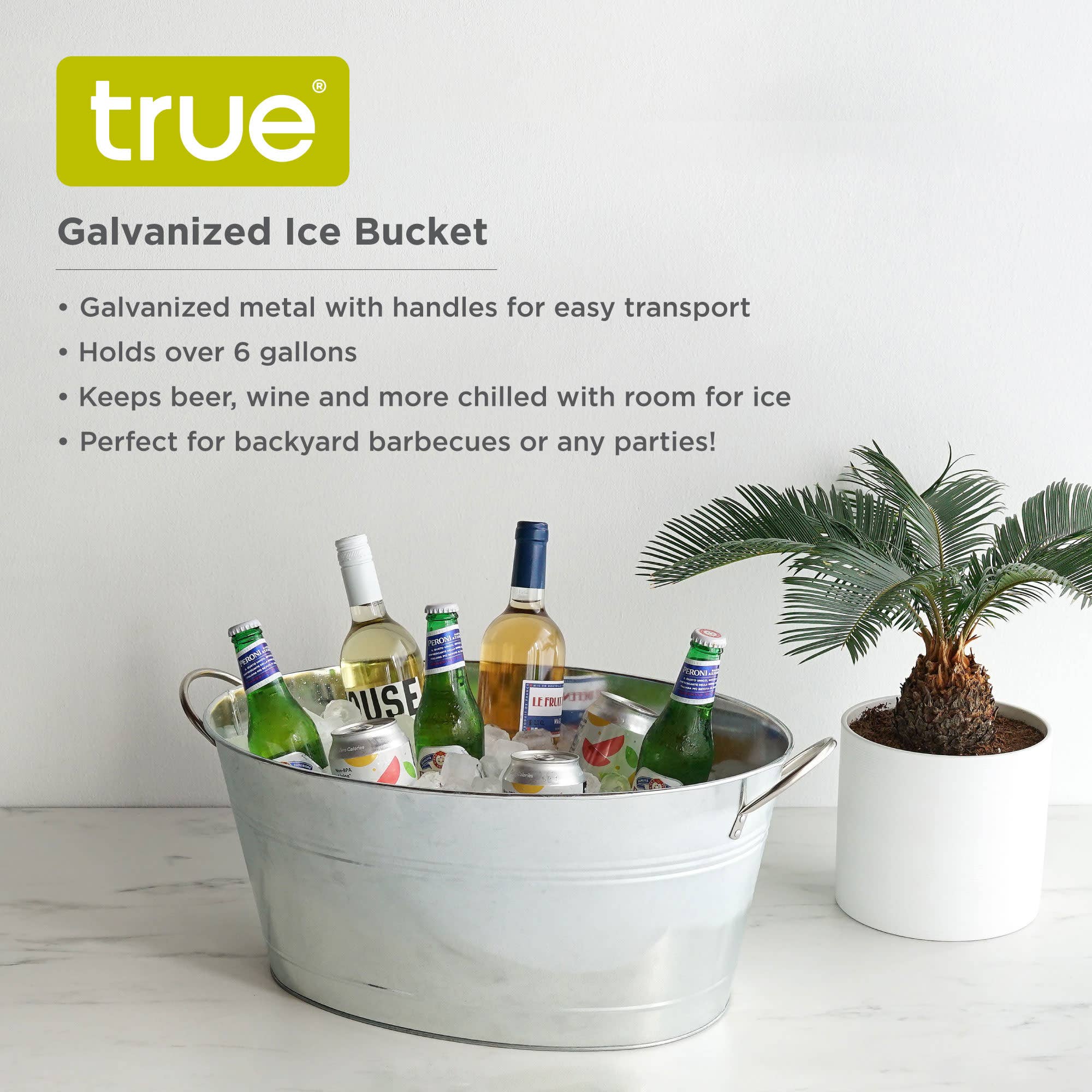 TRUE - Wholesale Ice Bucket - 6.3 Gallon Galvanized Metal Oval Beverage Tub with Handles3