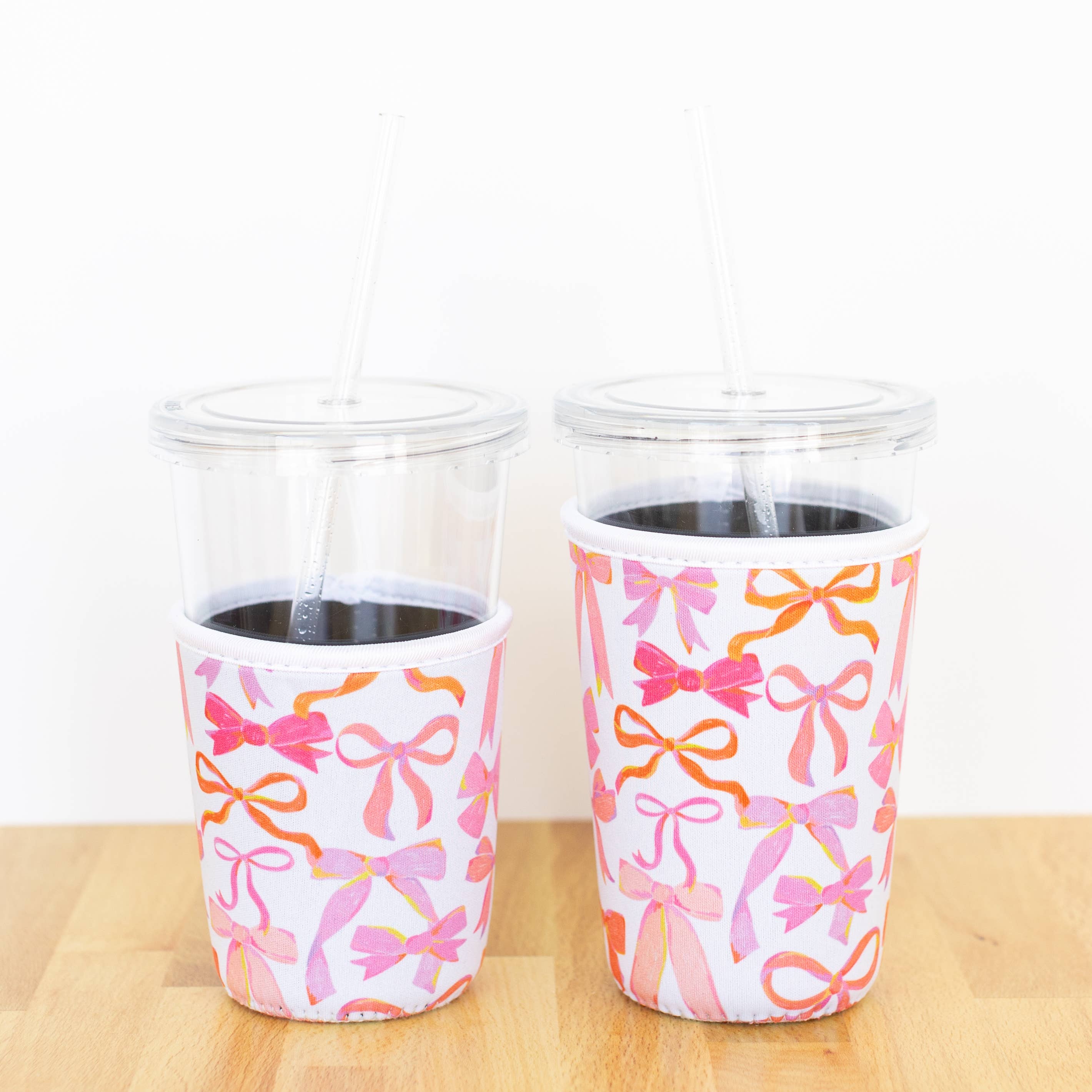 Elyse Breanne Design – wholesale Drink huggers & koozies – Pink Bows Drink Sleeve | Iced Coffee Koozie, Drink Cover2