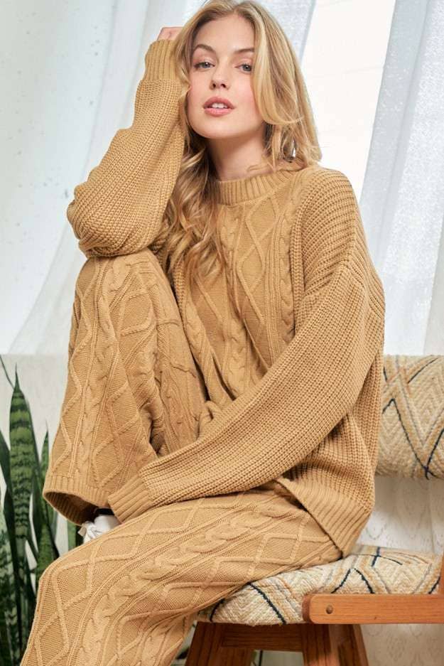 CAMEL Cable Crochet Oversize Sweater for wholesale on Faire2
