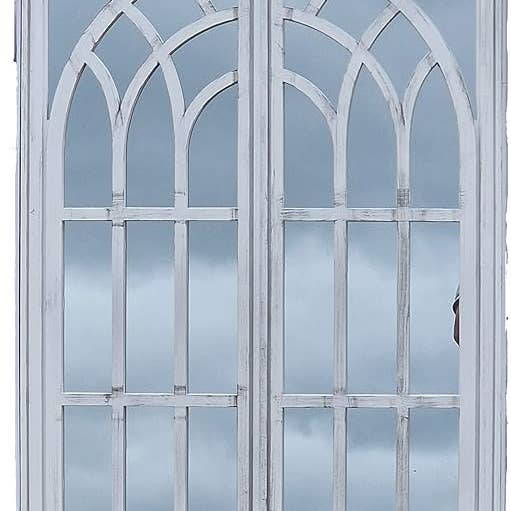 Rustic White Arch Window Garden Wall Mirror 66x96cm for wholesale by DEENZ