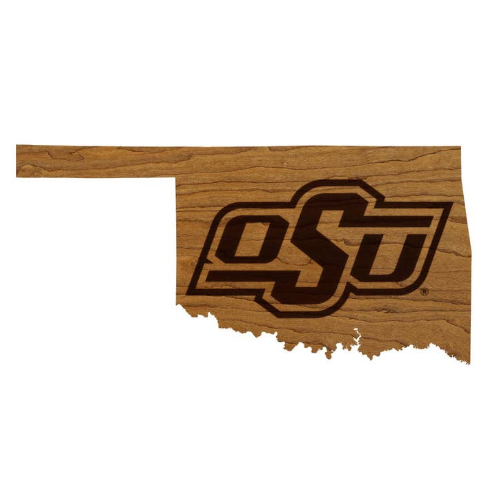 Oklahoma State University OSU on State Wall Hanging - Crafted from Cherry or Maple Wood - Oklahoma State Cowboys for wholesale by LazerEdge