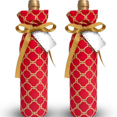 Wrapeez - Wholesale Wine gift bag - Red & Gold Wine Bag - Stretchable & Reusable0