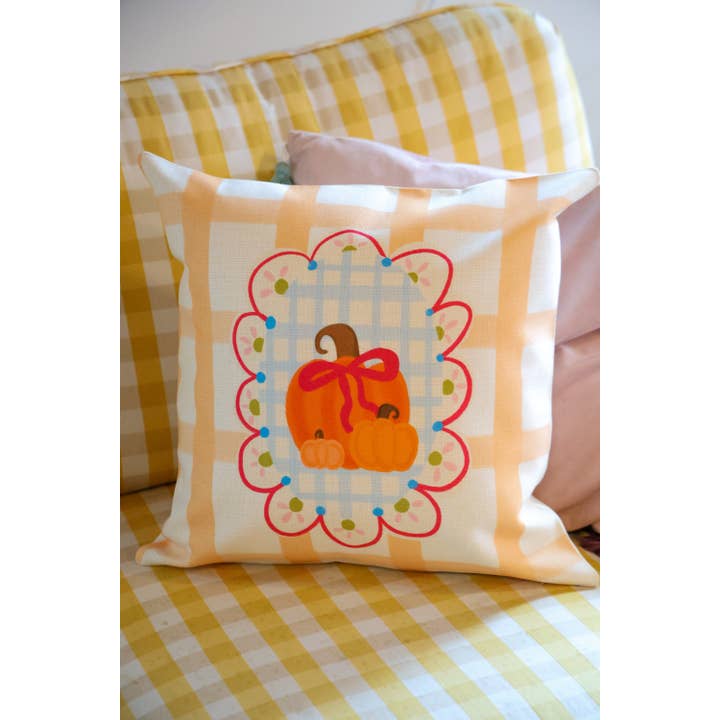 Scalloped Pumpkins with Bow Square Pillow for wholesale by Doodles By Rebekah