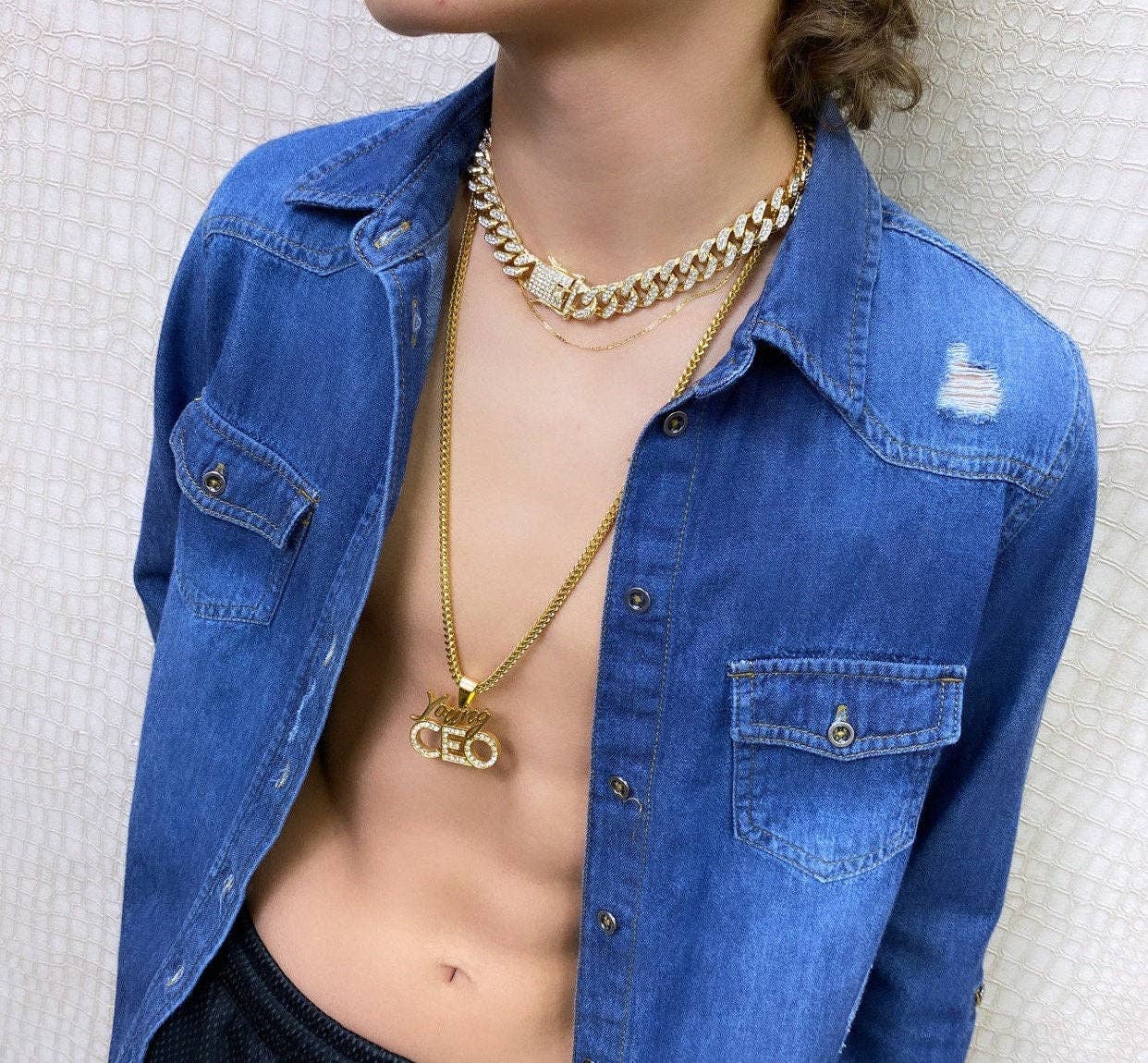 Luxus Accessories - Wholesale Jewelry Set - 14k Gold Filled Iced CUBAN LINK  Chain & Bracelet4