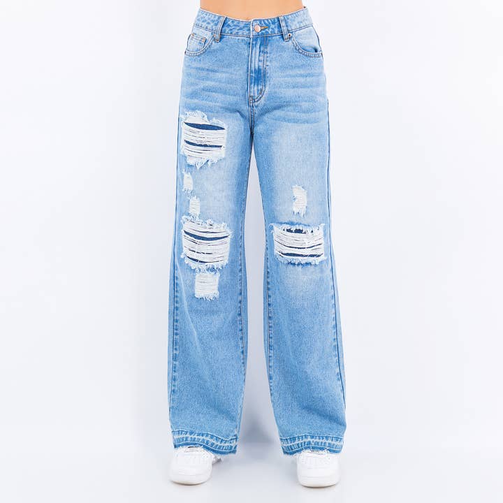 American Bazi - Wholesale Jeans - Women's - WIDE LEG RELEASED HEM JEANS-RJH9187