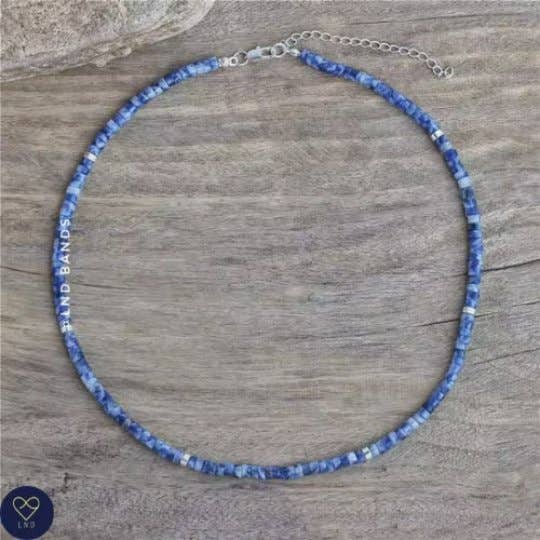 Collar de cuentas de alta calidad de jaspe azul, cuentas de piedra natural de 2x4 mm, collar delicado, estilo bohemio, regalo de verano, collar minimalista, cumpleaños para venta al por mayor de LND Bands