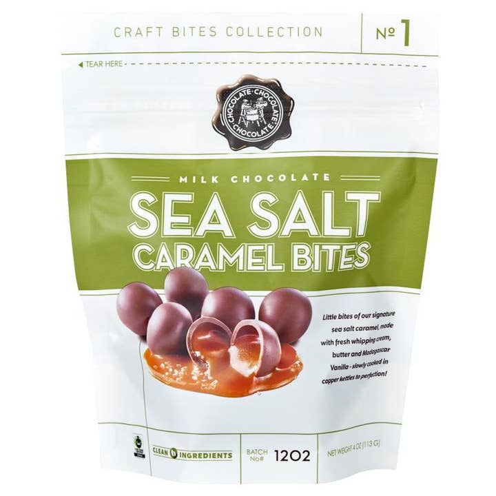 Milk Sea Salt Caramel Bites - 4 OZ - CASE/12 for wholesale by Chocolate Chocolate Chocolate Company
