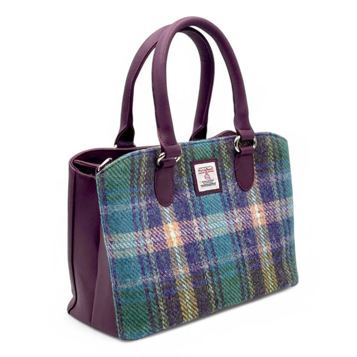 maccessori - Venta al por mayor Bolso con asas - Mujer - Bolso de Asa Superior Harris Tweed Cuadros Verde Púrpura