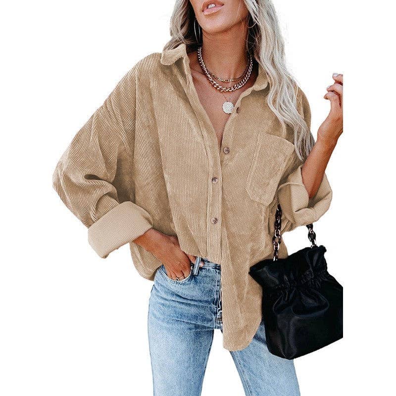FurDecoration - Wholesale Jacket - Women's - Corduroy Lapel Jacket - Solid Color Casual Outerwear7