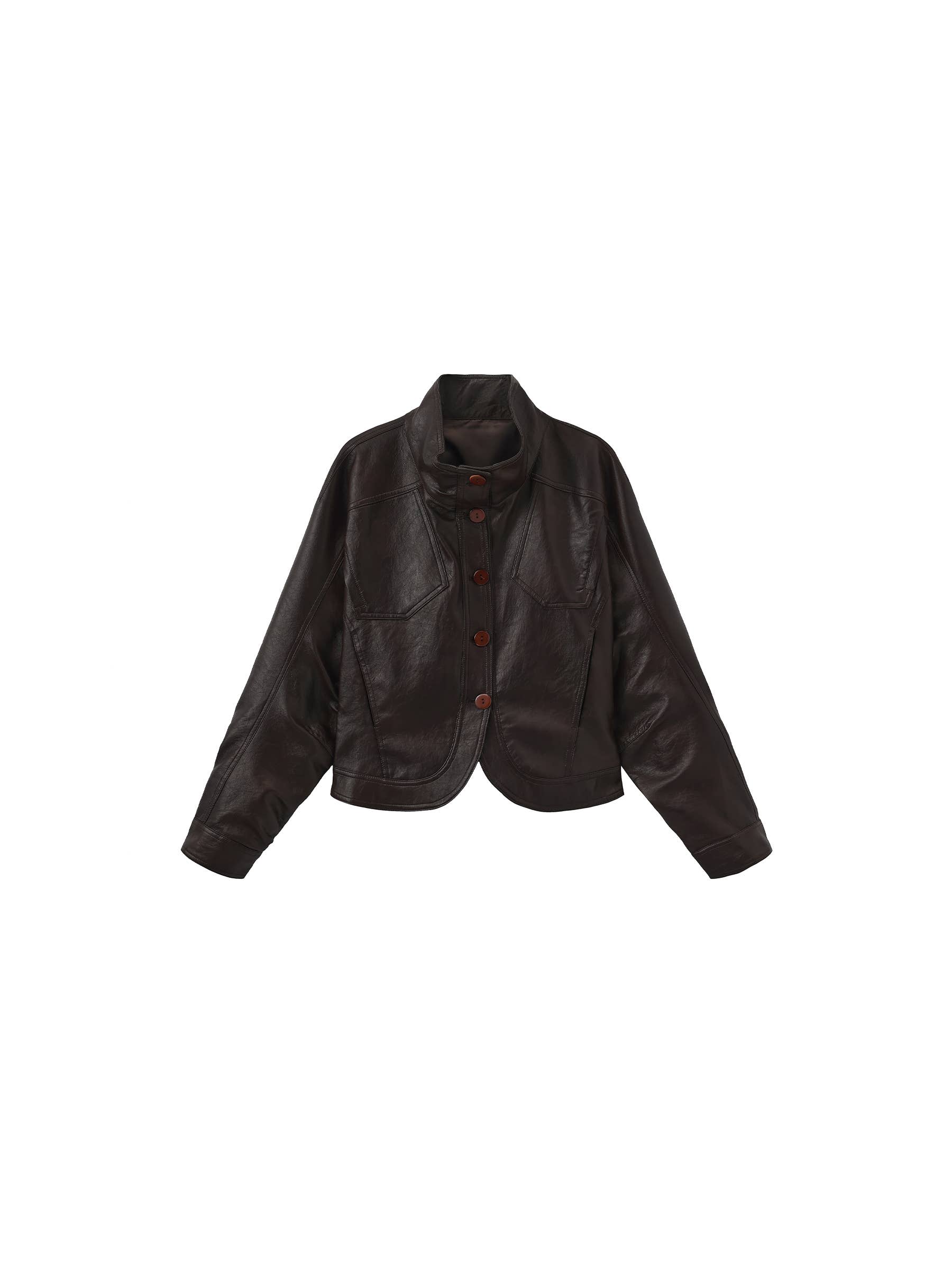 Brown Curved Sleeve Faux Leather Jacket for wholesale on Faire5