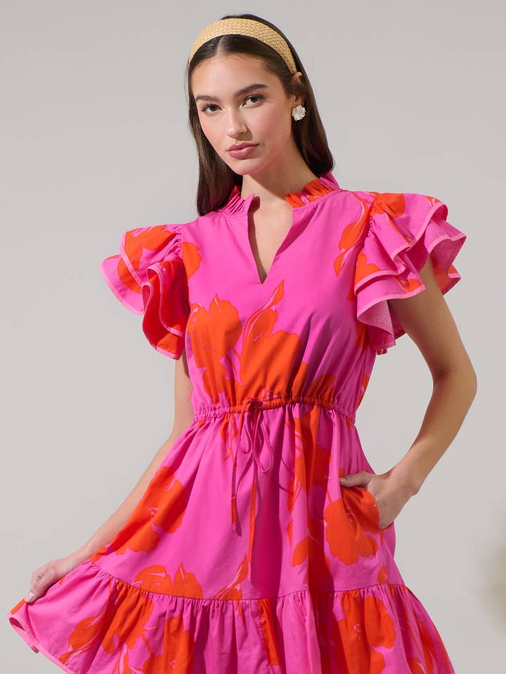 Aurea Floral Alina Ruffle Shift Mini Jurk voor wholesale door Sugarlips